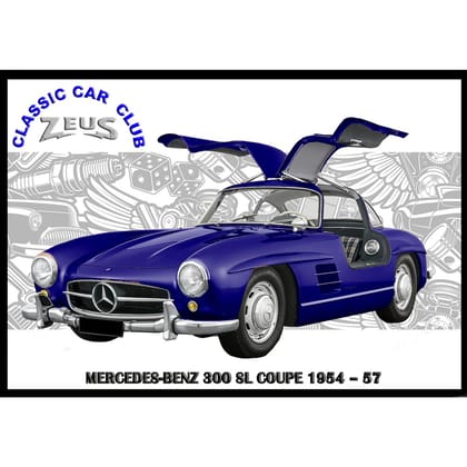 EqualLife Pure Cotton Bio-Washed T-Shirt Chest Printed-Classic Car-Mercedes SL300 1953-by ZingerTees-Women-EL9120038-F