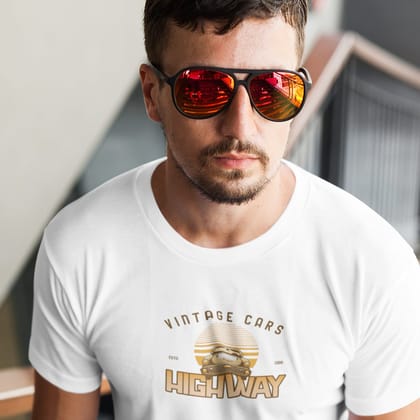 EqualLife Pure Cotton Bio-Washed T-Shirt Chest Printed-Classic Beauties Vintage Car Club Series - Design No.3-by ZingerT-Men-EL9120149-M