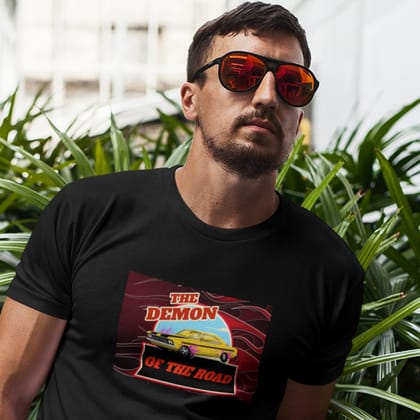 EqualLife Pure Cotton Bio-Washed T-Shirt Chest Printed-Classic Beauties Vintage Car Club Series - Design No.4-by ZingerT-Men-EL9120150-M