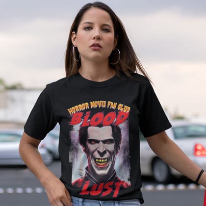 EqualLife Pure Cotton Bio-Washed T-Shirt Chest Printed-Horror Movie Club Series -1-Vampire Blood Lust Design-by ZingerTees-Women-EL9120165-F