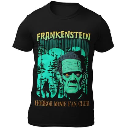 EqualLife Pure Cotton Bio-Washed T-Shirt Chest Printed-Horror Movie Club Series -2-The Frankenstein Design-by ZingerTees-Men-EL9120166-M