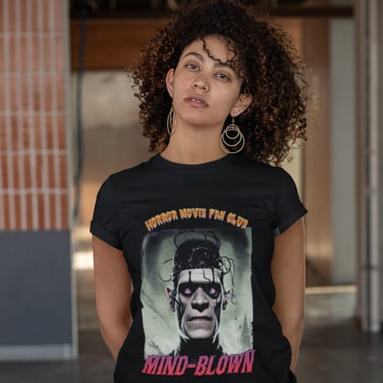 EqualLife Pure Cotton Bio-Washed T-Shirt Chest Printed-Horror Movie Club Series -3-Zombie Android Mind Blown Design-by ZingerTees-Women-EL9120167-F