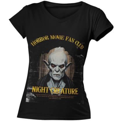 EqualLife Pure Cotton Bio-Washed T-Shirt Chest Printed-Horror Movie Club Series -4-Vampire Night Creature Design-by ZingerTees-Women-EL9120168-F
