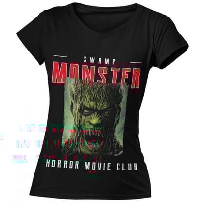 EqualLife Pure Cotton Bio-Washed T-Shirt Chest Printed-Horror Movie Club Series -6-The Swamp Monster Design-by ZingerTees-Women-EL9120170-F