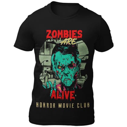 EqualLife Pure Cotton Bio-Washed T-Shirt Chest Printed-Horror Movie Club Series -8-Zombies are Alive Design-by ZingerTees-Men-EL9120172-M