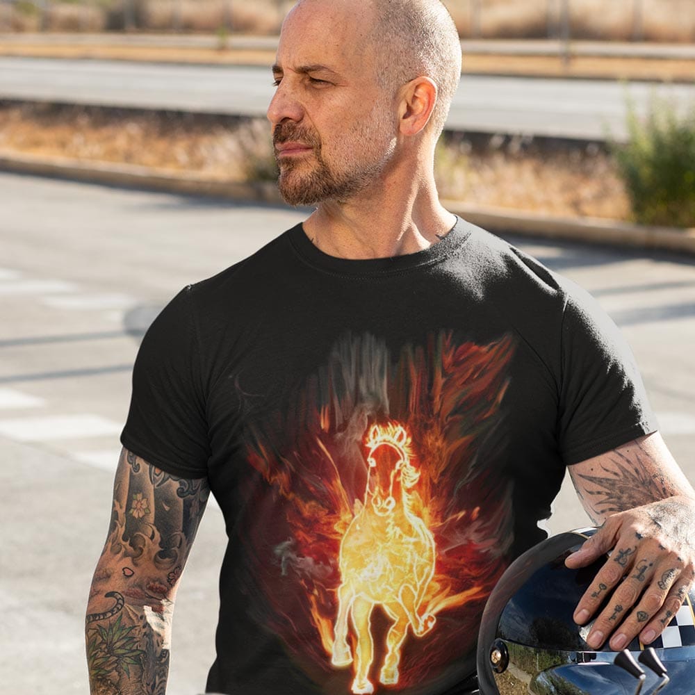 EqualLife Super Dry-fit Printed Jersey T-Shirt Chest Printed-Flame Art Series -2 - Flaming Horse Design for Bikers-by ZingerTees-Men-EL9120158-M
