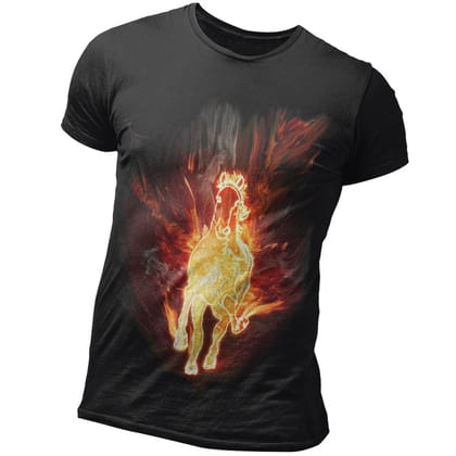 EqualLife Super Dry-fit Printed Jersey T-Shirt Chest Printed-Flame Art Series -2 - Flaming Horse Design for Bikers-by ZingerTees-Men-EL9120158-M