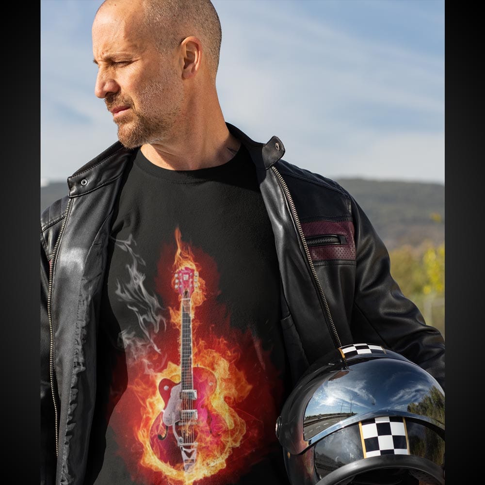 EqualLife Super Dry-fit Printed Jersey T-Shirt Chest Printed-Flame Art Series -4 - Flaming Electric Guitar for Bikers-by ZingerTees-Men-EL9120160-M