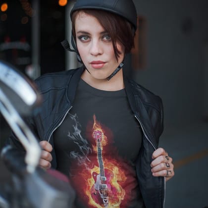 EqualLife Super Dry-fit Printed Jersey T-Shirt Chest Printed-Flame Art Series -4 - Flaming Electric Guitar for Bikers-by ZingerTees-Women-EL9120160-F