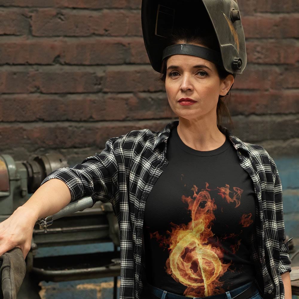 EqualLife Super Dry-fit Printed Jersey T-Shirt Chest Printed-Flame Art Series -5 - Flaming Music for Bikers-by ZingerTees-Women-EL9120161-F