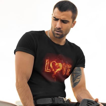 EqualLife Super Dry-fit Printed Jersey T-Shirt Chest Printed-Flame Art Series -6 - Flaming Love for Bikers-by ZingerTees-Men-EL9120162-M