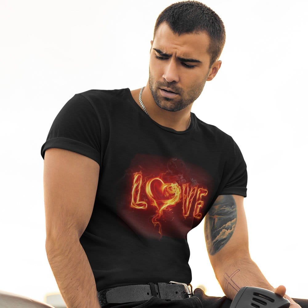 EqualLife Super Dry-fit Printed Jersey T-Shirt Chest Printed-Flame Art Series -6 - Flaming Love for Bikers-by ZingerTees-Men-EL9120162-M