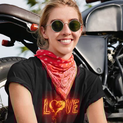 EqualLife Super Dry-fit Printed Jersey T-Shirt Chest Printed-Flame Art Series -6 - Flaming Love for Bikers-by ZingerTees-Women-EL9120162-F