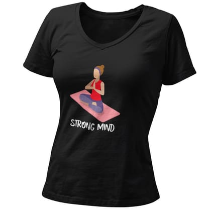 EqualLife Pure Cotton Bio-Washed T-Shirt Chest Printed-Gym Wear Series - 1 - Yoga - Strong Mind Design-by ZingerTee-Women-EL9120176-F
