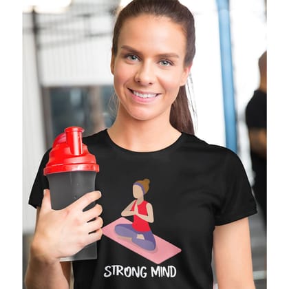 EqualLife Pure Cotton Bio-Washed T-Shirt Chest Printed-Gym Wear Series - 1 - Yoga - Strong Mind Design-by ZingerTee-Women-EL9120176-F