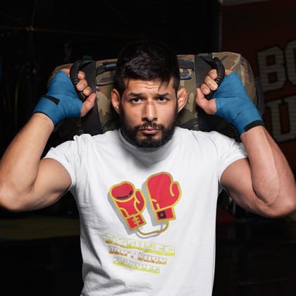 EqualLife Pure Cotton Bio-Washed T-Shirt Chest Printed-Gym Wear Series - 4 - Excuses Don't Burn Calories Design-by ZingerT-Men-EL9120179-M