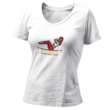 EqualLife Pure Cotton Bio-Washed T-Shirt Chest Printed-Gym Wear Series - 7 - Be Stronger Than Your Strongest Excuse Design-by ZingerTee-Women-EL9120183-F
