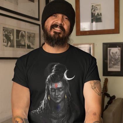 EqualLife Pure Cotton Bio-Washed T-Shirt Chest Printed-God - Shiva - 5 - Meditating Mahadev Design-by ZingerTees-Men-EL9120254-M