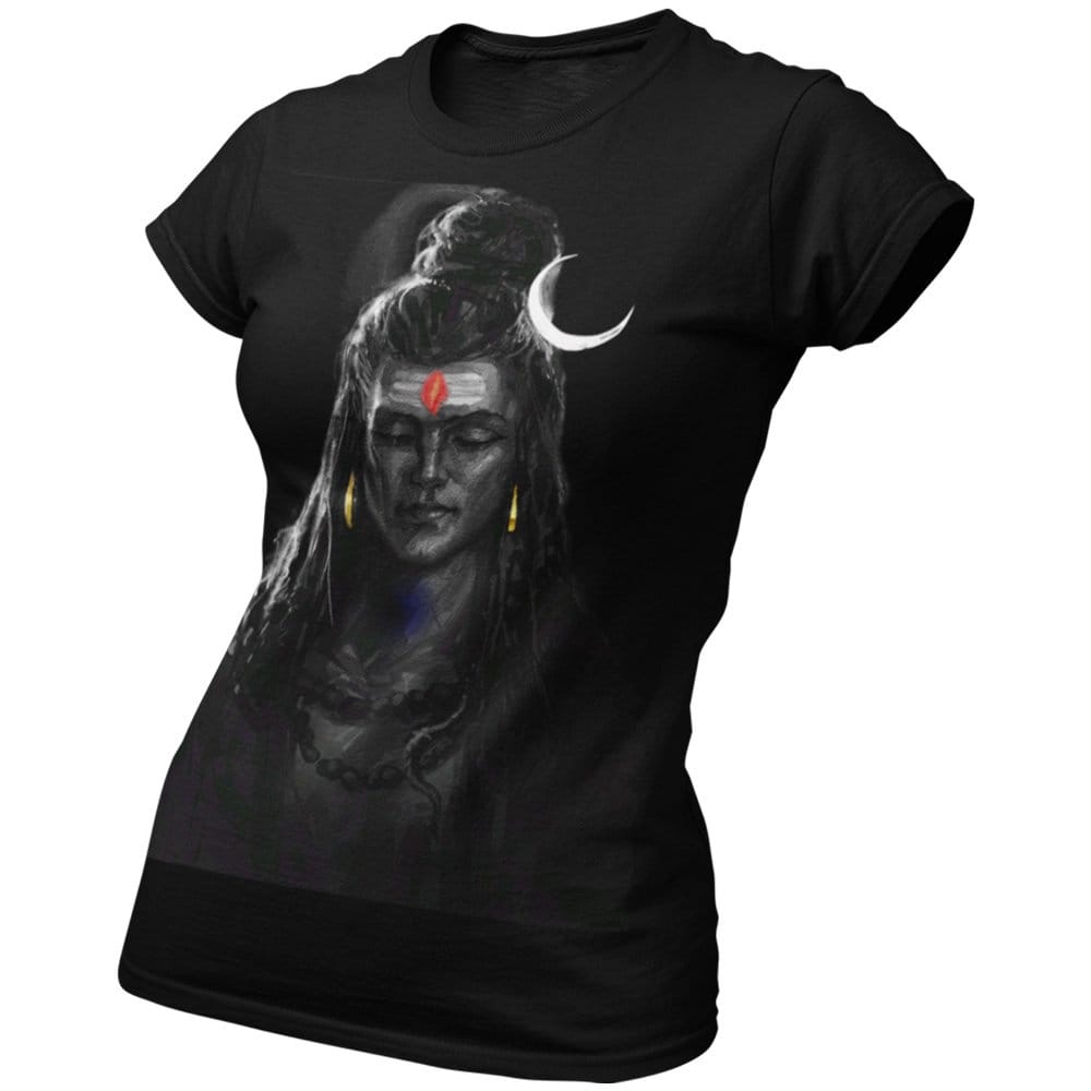 EqualLife Pure Cotton Bio-Washed T-Shirt Chest Printed-God - Shiva - 5 - Meditating Mahadev Design-by ZingerTees-Women-EL9120254-F