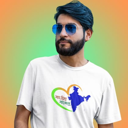 EqualLife Pure Cotton Bio-Washed T-Shirt Chest Printed-Celebrate India Series - Jai Hind Jai Bhart Design-by ZingerTees-Men-EL9120249-M