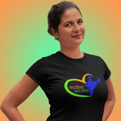 EqualLife Pure Cotton Bio-Washed T-Shirt Chest Printed-Celebrate India Series - Jai Hind Jai Bhart Design-by ZingerTees-Women-EL9120249-F