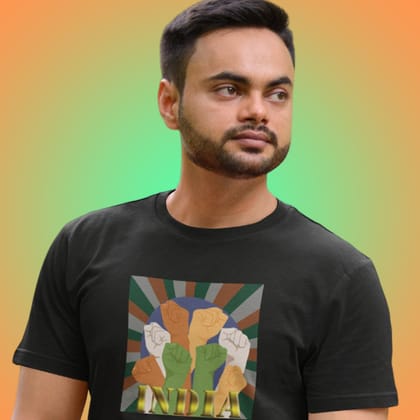 EqualLife Pure Cotton Bio-Washed T-Shirt Chest Printed-Celebrate India Series - New And Powerful India Design-by ZingerTees-Men-EL9120250-M