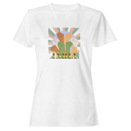 EqualLife Pure Cotton Bio-Washed T-Shirt Chest Printed-Celebrate India Series - New And Powerful India Design-by ZingerTees-Women-EL9120250-F