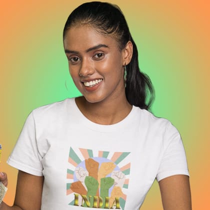 EqualLife Pure Cotton Bio-Washed T-Shirt Chest Printed-Celebrate India Series - New And Powerful India Design-by ZingerTees-Women-EL9120250-F EqualLife Pure Cotton Bio-Washed T-Shirt Chest Printed-Celebrate India Series - New And Powerful India Design-by ZingerTees-Women-EL9120250-F