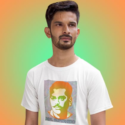 EqualLife Pure Cotton Bio-Washed T-Shirt Chest Printed-Celebrate India Series - Chandra Shekhar Azad a Real Superhero Design-by ZingerTees-Men-EL9120251-M