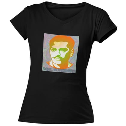 EqualLife Pure Cotton Bio-Washed T-Shirt Chest Printed-Celebrate India Series - Chandra Shekhar Azad a Real Superhero Design-by ZingerTees-Women-EL9120251-F