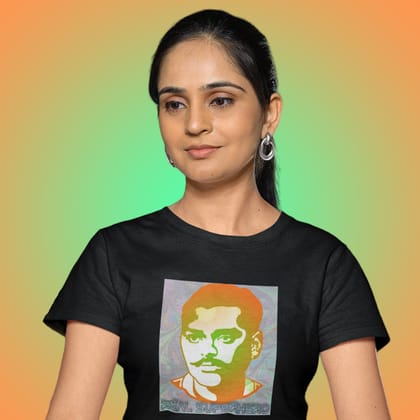 EqualLife Pure Cotton Bio-Washed T-Shirt Chest Printed-Celebrate India Series - Chandra Shekhar Azad a Real Superhero Design-by ZingerTees-Women-EL9120251-F