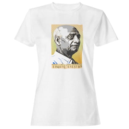 EqualLife Pure Cotton Bio-Washed T-Shirt Chest Printed-Celebrate India Series - Sardar Patel The Iron Man Who Made Iron India Design-by ZingerTees-Women-EL9120252-F