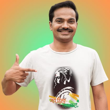 EqualLife Pure Cotton Bio-Washed T-Shirt Chest Printed-Celebrate India Series - Chatrapati Shivaji Maharaj the Great Liberator Design-by ZingerTees-Men-EL9120253-M