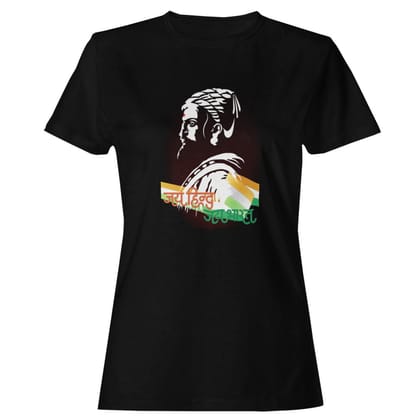 EqualLife Pure Cotton Bio-Washed T-Shirt Chest Printed-Celebrate India Series - Chatrapati Shivaji Maharaj the Great Liberator Design-by ZingerTees-Women-EL9120253-F