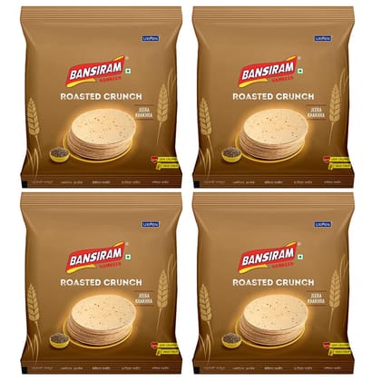 Bansiram Namkeen| Roasted Crunch Jeera Khakhra| Ready To Eat| Gujarati Traditional Tea Snacks| Flavourful| Crispy and Crunchy Delicious Snacks (Set of 4 - Each 180gm) - 720gm