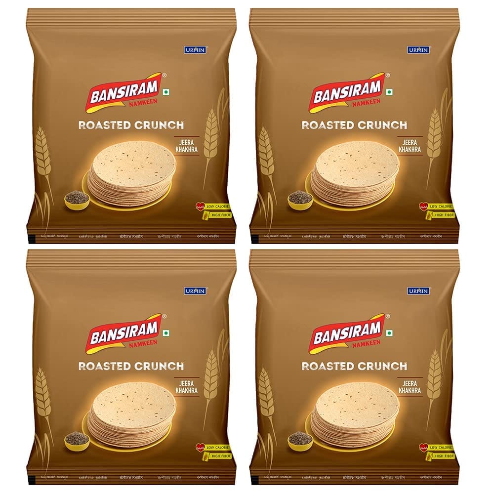Bansiram Namkeen| Roasted Crunch Jeera Khakhra| Ready To Eat| Gujarati Traditional Tea Snacks| Flavourful| Crispy and Crunchy Delicious Snacks (Set of 4 - Each 180gm) - 720gm
