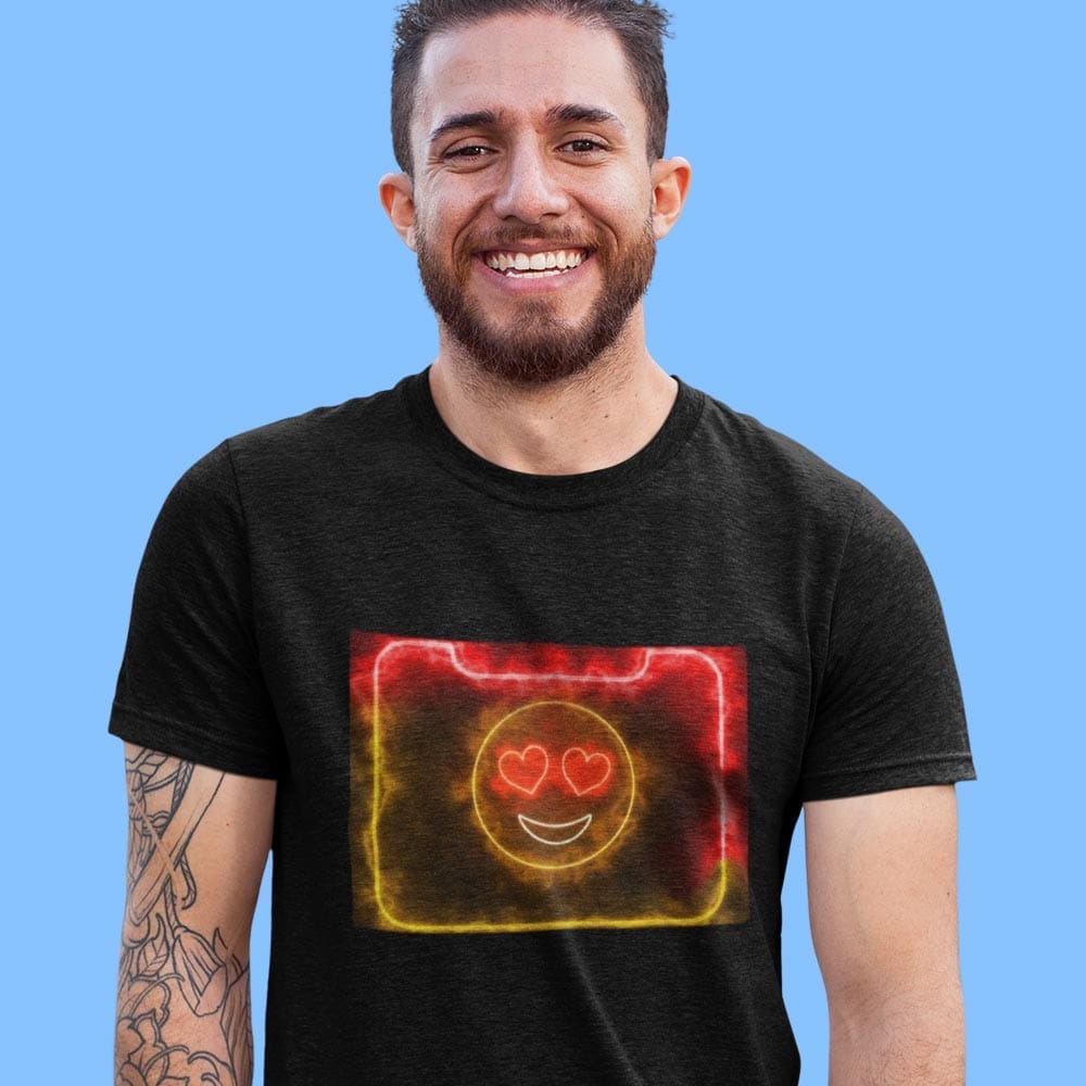 EqualLife Pure Cotton Bio-Washed T-Shirt Chest Printed-Emoji Hearts Neon Icon Design-5-by ZingerTees-Men-EL9120416-M