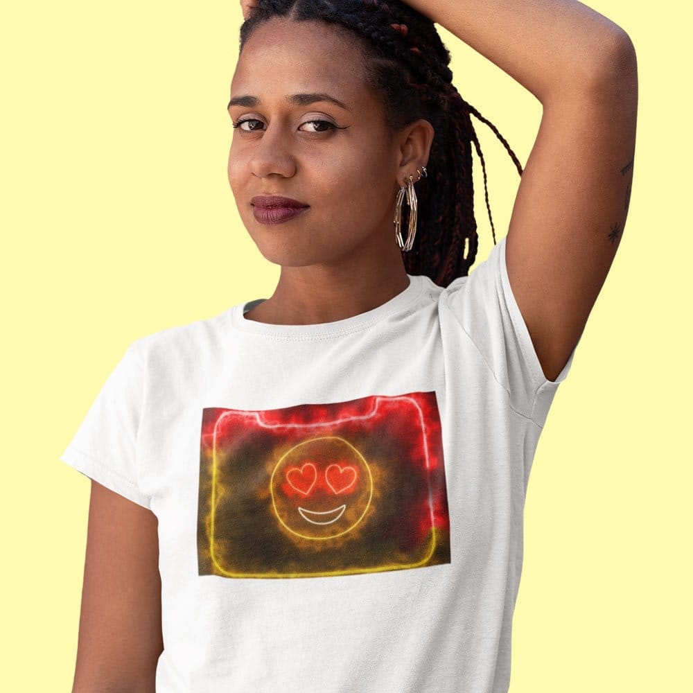 EqualLife Pure Cotton Bio-Washed T-Shirt Chest Printed-Emoji Hearts Neon Icon Design-5-by ZingerTees-Women-EL9120416-F