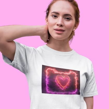 EqualLife Pure Cotton Bio-Washed T-Shirt Chest Printed-Lover Hearts Neon Icon Design-4-by ZingerTees-Women-EL9120415-F