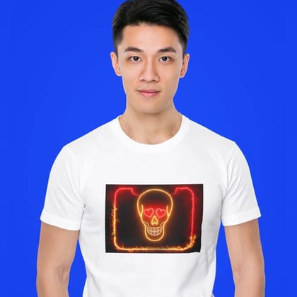 EqualLife Pure Cotton Bio-Washed T-Shirt Chest Printed-Skull Hearts Neon Icon Design-2-by ZingerTees-Men-EL9120413-M