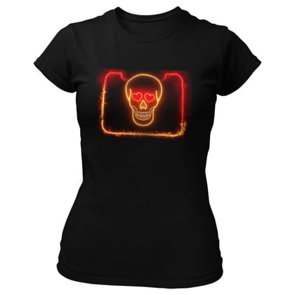 EqualLife Pure Cotton Bio-Washed T-Shirt Chest Printed-Skull Hearts Neon Icon Design-2-by ZingerTees-Women-EL9120413-F
