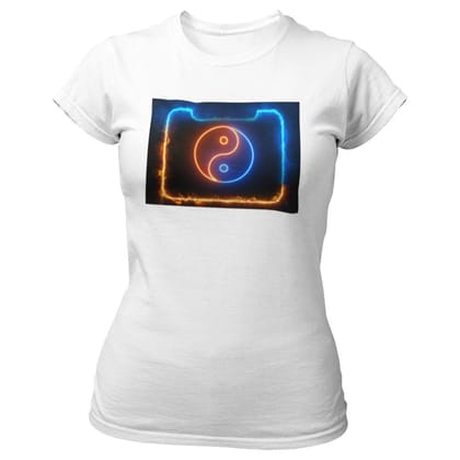 EqualLife Pure Cotton Bio-Washed T-Shirt Chest Printed-Ying Yang Neon Icon Design-1-by ZingerTees-Women-EL9120412-F