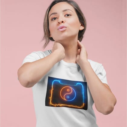 EqualLife Pure Cotton Bio-Washed T-Shirt Chest Printed-Ying Yang Neon Icon Design-1-by ZingerTees-Women-EL9120412-F