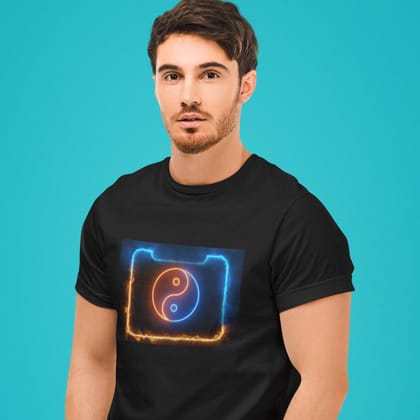 EqualLife Pure Cotton Bio-Washed T-Shirt Chest Printed-Ying Yang Neon Icon Design-1-by ZingerTees-Men-EL9120412-M
