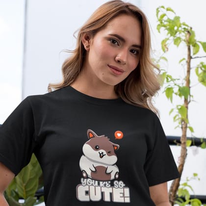 EqualLife Pure Cotton Bio-Washed T-Shirt Chest Printed-Valentine's Day - Cute Kitty - You're So Cute Design-by ZingerTees-Women-EL9120278-F