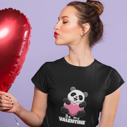 EqualLife Pure Cotton Bio-Washed T-Shirt Chest Printed-Valentine's Day - Cute Panda Be My Valentine Design-by ZingerTees-Women-EL9120274-F EqualLife Pure Cotton Bio-Washed T-Shirt Chest Printed-Valentine's Day - Cute Panda Be My Valentine Design-by ZingerTees-Women-EL9120274-F