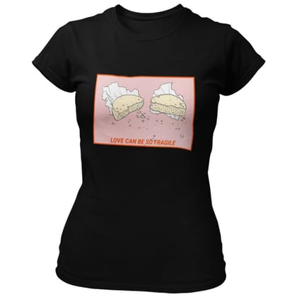 EqualLife Pure Cotton Bio-Washed T-Shirt Chest Printed-Valentine's Day - Love can be so fragile Design-by ZingerTees-Women-EL9120272-F