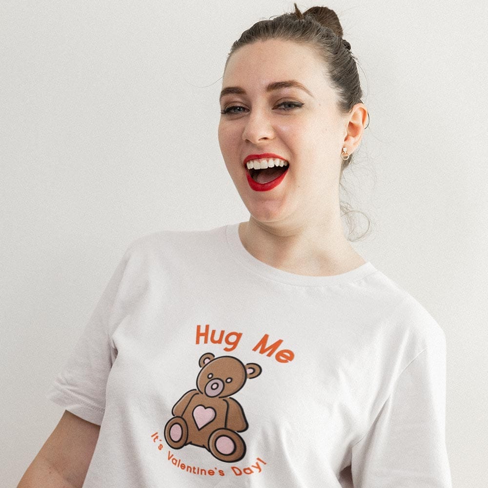 EqualLife Pure Cotton Bio-Washed T-Shirt Chest Printed-Valentine's Day - Hug Me Design-by ZingerTees-Women-EL9120268-F