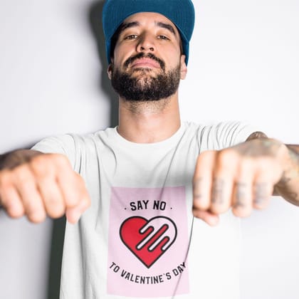 EqualLife Pure Cotton Bio-Washed T-Shirt Chest Printed-Anti-Valentine's Day - Say No To Valentine's Day Design-by ZingerTees-Men-EL9120270-M