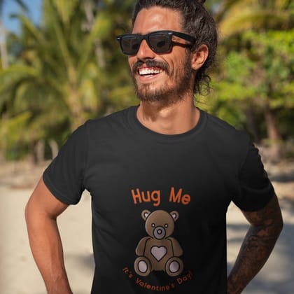 EqualLife Pure Cotton Bio-Washed T-Shirt Chest Printed-Valentine's Day - Hug Me Design-by ZingerTees-Men-EL9120268-M